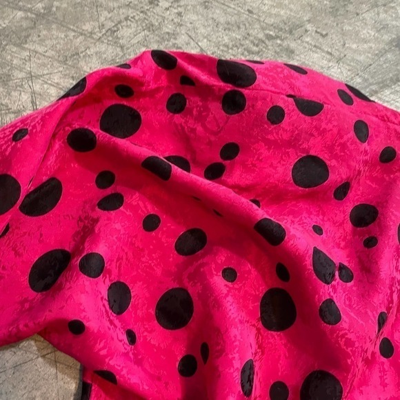 Vintage 80s Michelle Stuart Silk Pink Black Polka Dot Peplum Blouse Shirt 6 - Picture 10 of 13